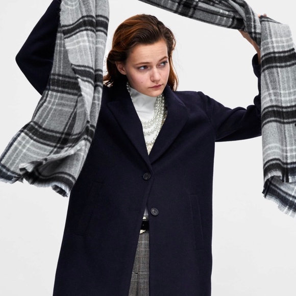 ZARA Women's Plaid Scarf:Grey - Picture 5 of 6